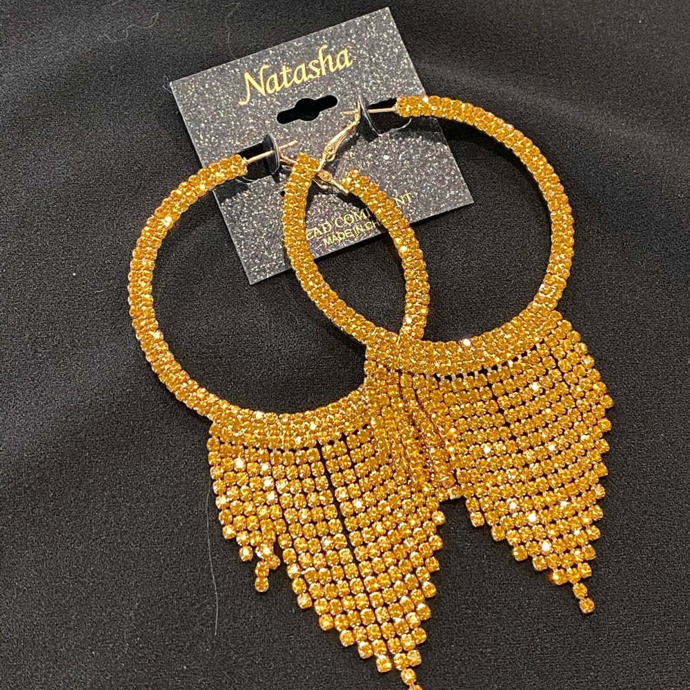 Stunning deep yellow/orange large rhinestone earrings